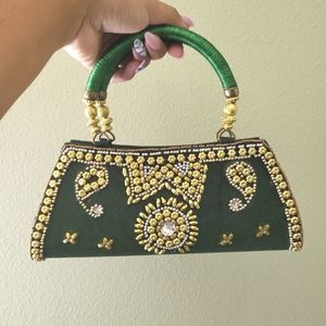 Green embellished handbag